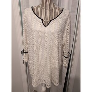 Jade Moon Women's Lace Bell Sleeve Black Trim Jewel Accent Tunic 3X Work Dressy